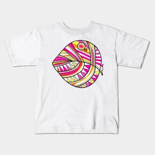 Mazipoodles New Fish Head Leaf White Magenta Orange Yellow Ecru Distressed Kids T-Shirt